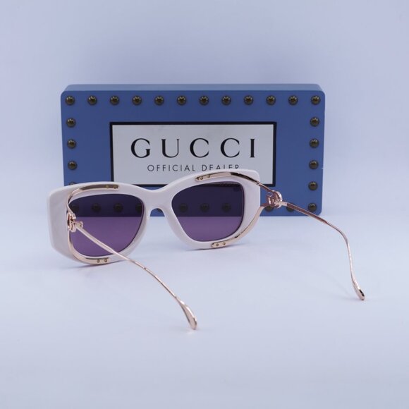 Gucci GG1566S 003 Rectangle Sunglasses - Ivory/Gold/Violet - Picture 8 of 13